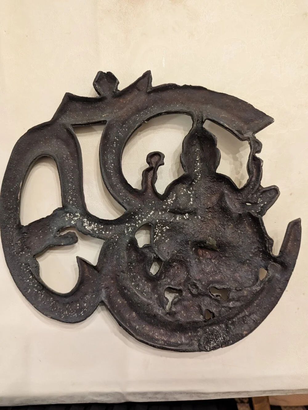 Vintage Handcrafted Metal Om Ganesha Wall Hanging Sculpture in Copper 11